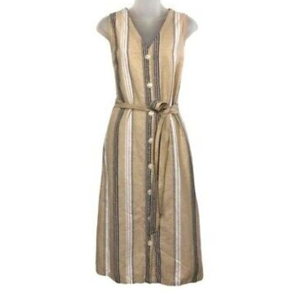 Liz Claiborne NWT Dress Sleeveless Button Up XL Knee Length Cotton Linen